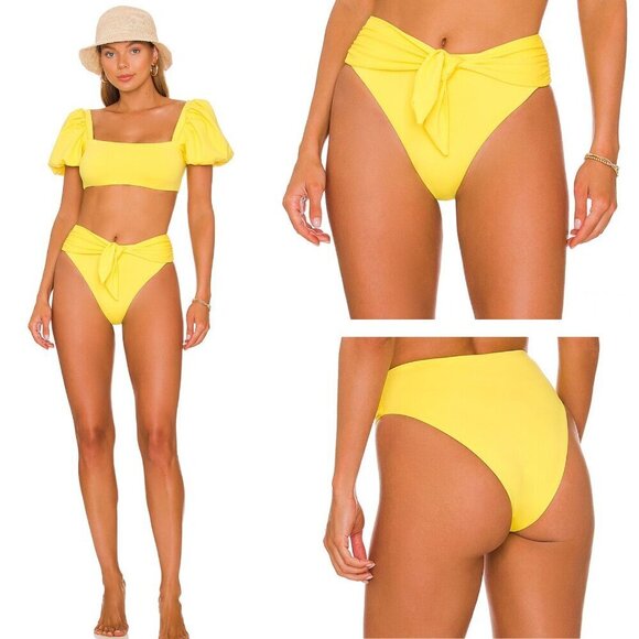 New! Agua Bendita Isabella Yellow Front Knot Bikini Bottom 24058